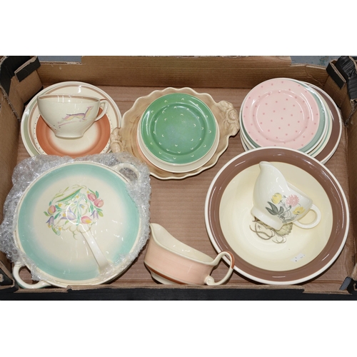 586 - Miscellaneous Susie Cooper tea and dinner ware, c.1930, including a tureen painted with flowers and ... 