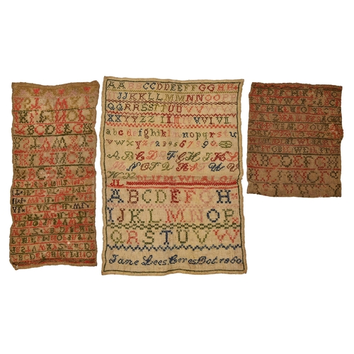 620 - Seven 18th c and later linen samplers, dated 1773 - 1865, 41 x 29cm and smaller