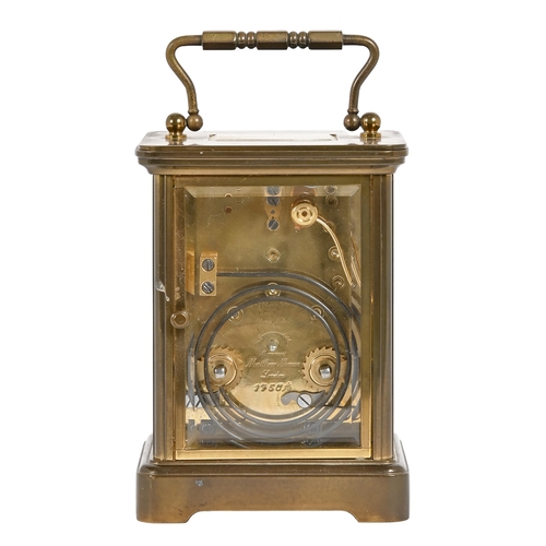 629 - A brass carriage clock, Matthew Norman London, late 20th c, with gong striking movement, 13.5cm h... 