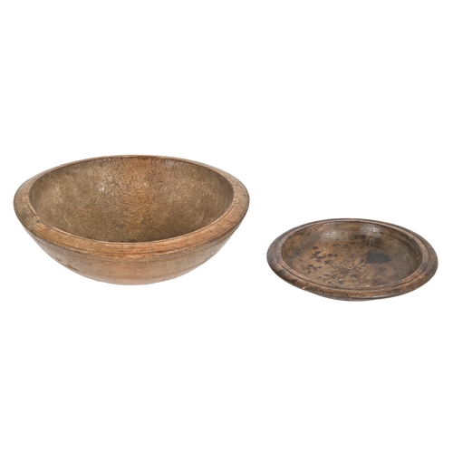 675 - Treen. A turned sycamore mixing bowl, 19th c, 29cm diam and another smaller