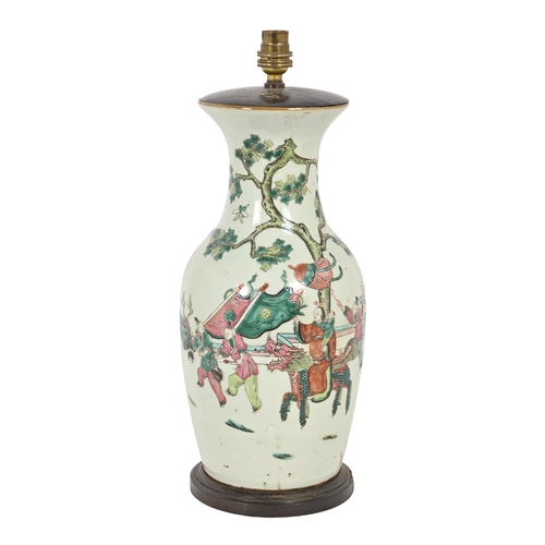 706 - A Chinese famille rose vase, late 19th c, decorated with a figure riding a mythical beast, adapted a... 