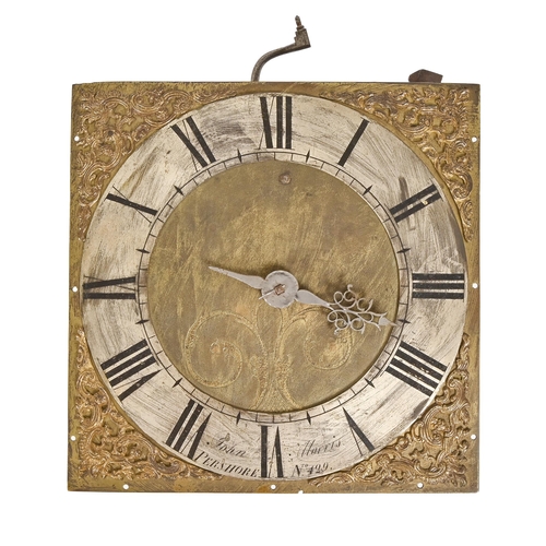 722 - A longcase clock movement, 19th c, brass dial with silvered chapter ring inscribed John Morris, Pers... 