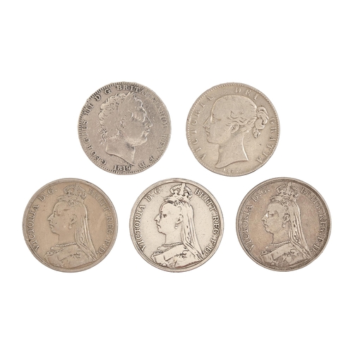 733 - Silver coins. Crown, 1819, 1845, 1888, 1889 and 1890 (5)