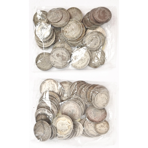 734 - Silver coins. Half Crowns, Florins and Shillings, period 1920-1946, 15oz 8dwt, and period 1920-1946,... 