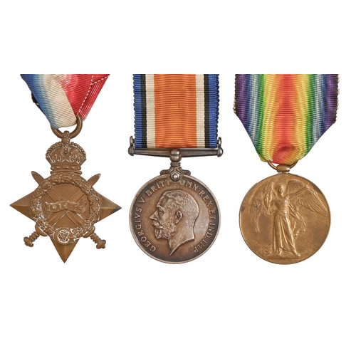 752 - WWI group of three 1914-15 Star, British War Medal and Victory Medal, 13023 Pte. A G E Rawlinson Nor... 