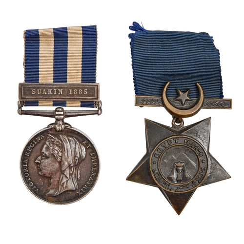 755 - Egypt Campaign pair, Egypt Medal, one clasp Suakin 1885 and Khedive's Star 1884-6, 4988 Pte G Smith ... 