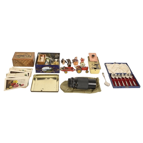 765 - Miscellaneous early 20th c post and greetings cards, Dinky die cast and other toys, mid c doorbell, ... 