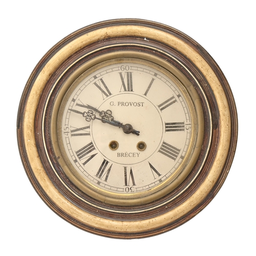 768 - A French grained wood wall clock, G Provost, Brecey, late 19th c, with gong striking movement, pendu... 