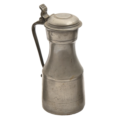 781 - A Scottish pewter tappit hen, Glasgow, early 19th c,  Scots pint capacity with five part joint and t... 