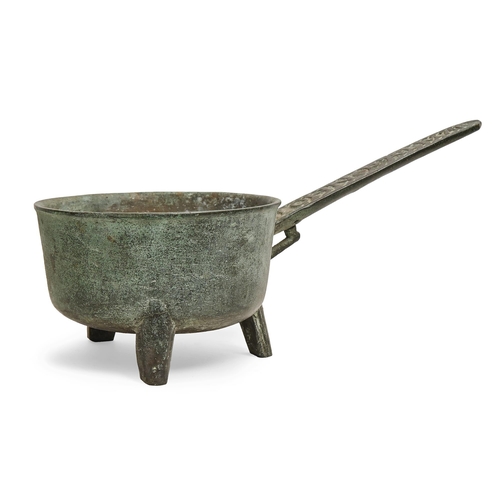 785 - An English bronze skillet, Canterbury, 17th c, the handle cast IOHN PALMAR, 45.5cm l... 