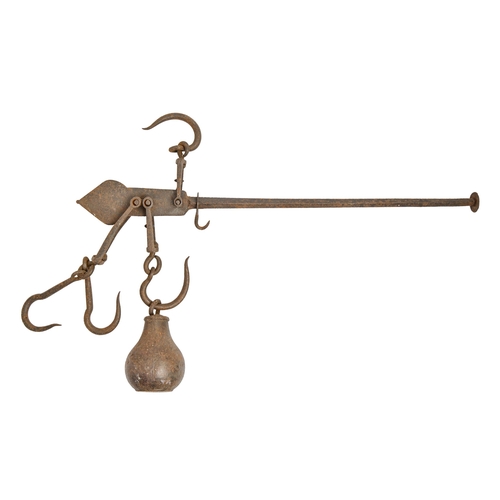 803 - An iron steelyard 18th/19th c,  pear shaped weight, 61cm l