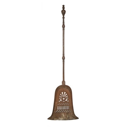 805 - An English burnished steel hearth shovel, early 19th c,  with urn terminal, 84cm l... 