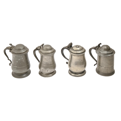 809 - Four English pewter baluster and cylindrical tankards, 18th and 19th c, 19cm h and c... 