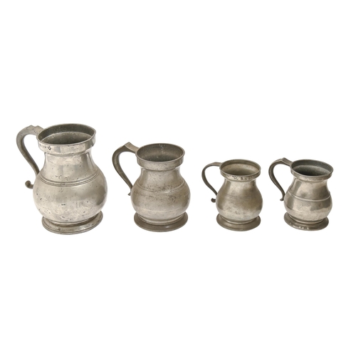 813 - An English pewter OEAS gallon measure, 19th c,  William IV verification stamp and three others,... 