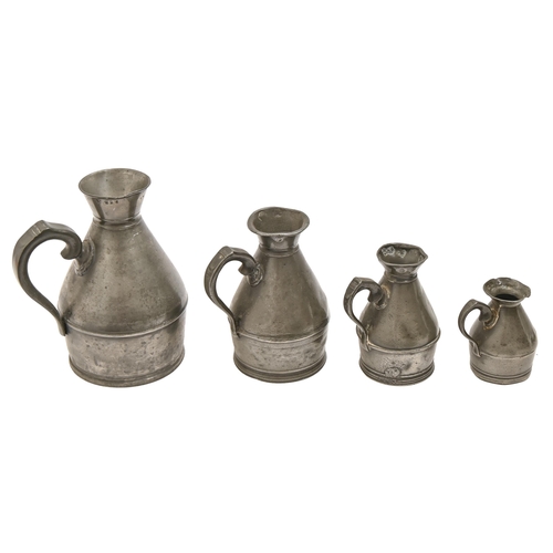 835 - Three Irish pewter measures, early 19th c, 15cm and smaller, various makers including Munster I... 