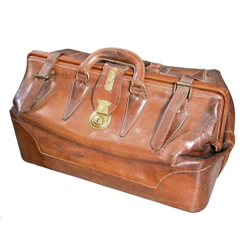 898 - A brass mounted leather Gladstone bag, c1930, 50cm l