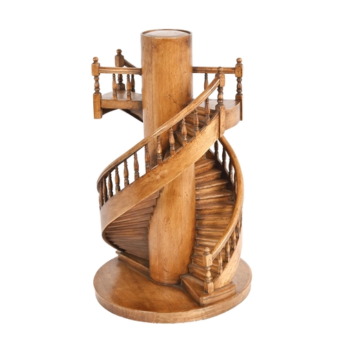 911 - A stained wood architectural  model of a spiral staircase, 20th c, double revolution and balustrade ... 