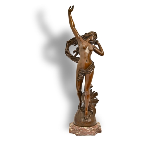 912 - A French bronze sculpture of Aurora, c1900, cast from a model by Edouard Drouot, rich even light bro... 