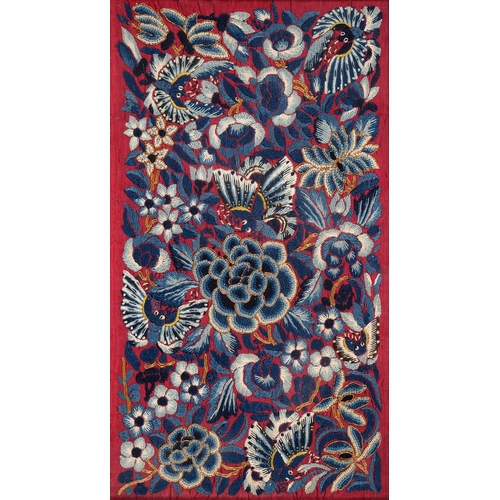 916A - Four Chinese embroidered silk panels and fragments, late 19th/early 20th century, the largest of a d... 