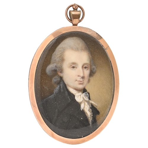 991 - English School, late 18th Century - Portrait Miniature of a Gentleman, with powdered hair, in white ... 