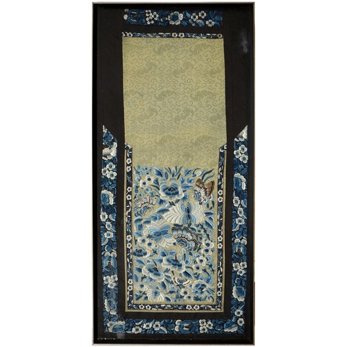 915A - A pair of Chinese silk needlework panels, early 20th c, framed, 78 x 36cm