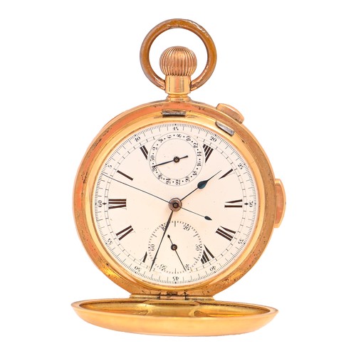 135 - A Swiss 18ct gold half hunting cased, minute repeating, keyless lever chronograph, late 19th c, with... 