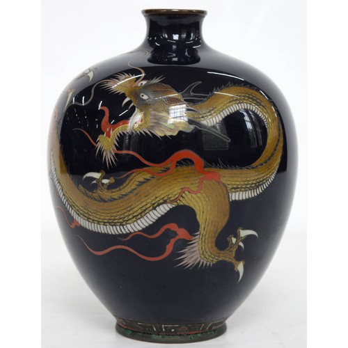 634 - A Chinese cloisonne enamel oviform vase, decorated with a dragon, 13cm h, and a set of three Chinese... 