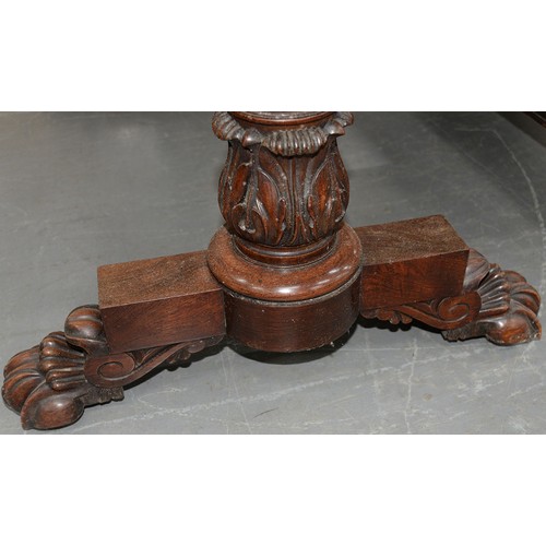 1182 - A Victorian rosewood library table, fitted with two drawers and opposing blind drawers, on four feet... 