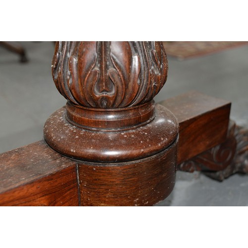 1182 - A Victorian rosewood library table, fitted with two drawers and opposing blind drawers, on four feet... 