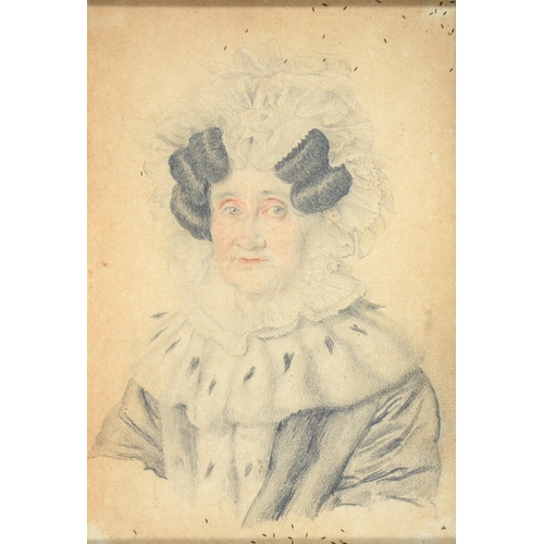 656 - English School, 19th century - Portrait of a Young Woman, with flowers in her hair, watercolour, 15c... 