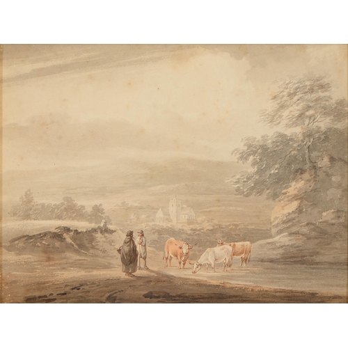 790 - Peter La Cave (1769-1811) - Landscape with Shepherd, signed and dated 1801, watercolour, 18.5 x 25cm... 