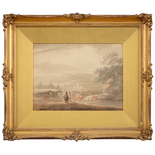 790 - Peter La Cave (1769-1811) - Landscape with Shepherd, signed and dated 1801, watercolour, 18.5 x 25cm... 