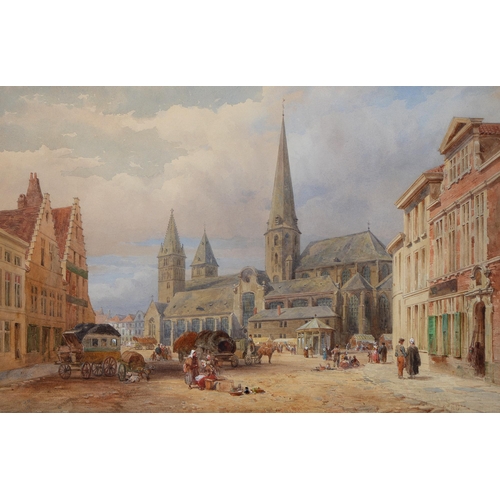 792 - George Row Clarke (1829-1908) - Market Place in a Northern European Town, signed and dated 1879, wat... 