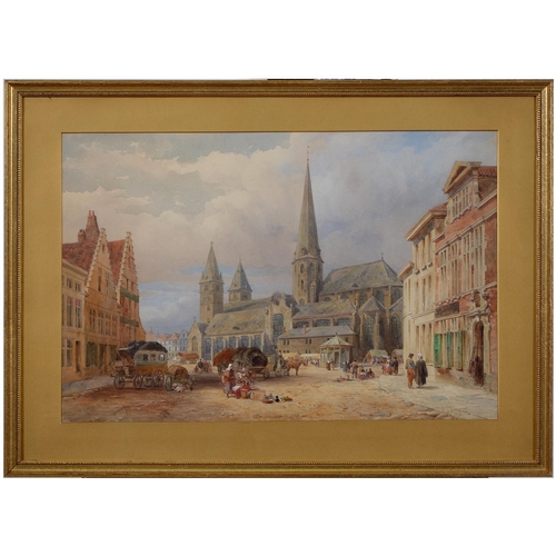 792 - George Row Clarke (1829-1908) - Market Place in a Northern European Town, signed and dated 1879, wat... 