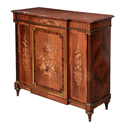 901 - A French gilt brass mounted mahogany, kingwood, walnut and floral marquetry side cabinet, with stop ... 