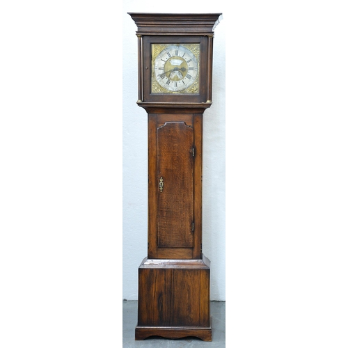 937 - A nineteenth century oak thirty hour longcase clock the brass dial with silvered chapter ring, inscr... 