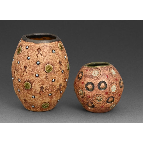 100 - Studio pottery. Two stoneware vases, c.1992,with impressed and glazed decoration, the tallest 9.2cm ... 