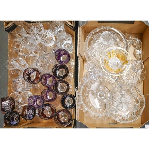 1010 - Miscellaneous cut and other glassware, including a collection of amber flashed hock glasses, fruit b... 