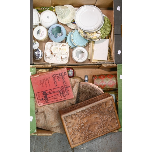 1022 - Miscellaneous ceramics and wood items, including carved wood jewel box, bone china doll's tea servic... 