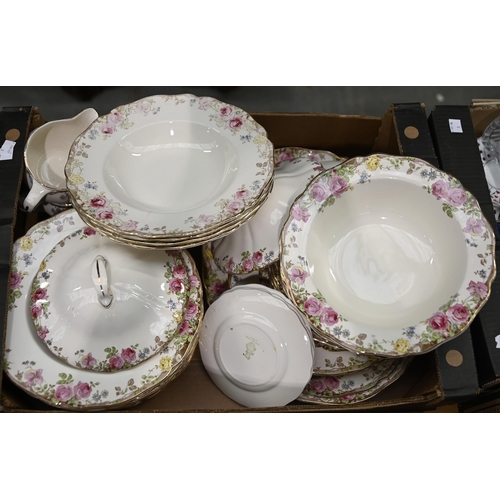 1023 - A Royal Doulton floral earthenware dinner service and miscellaneous teaware vases and other items, a... 