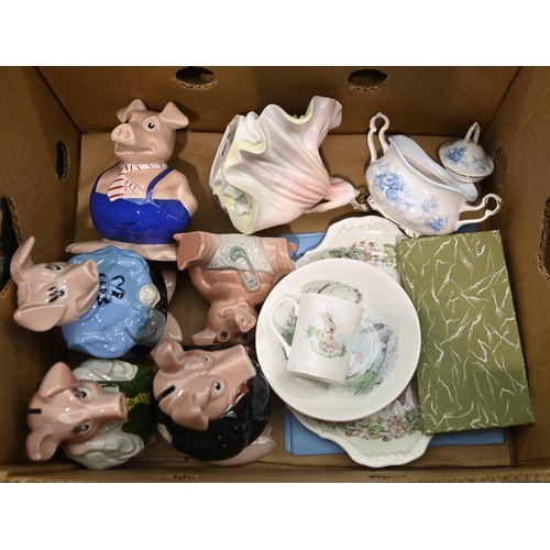 1024 - A set of five weighed Natwest pigs, Royal Doulton The Polka HN2156 figurine and Brambly Hedge bread ... 