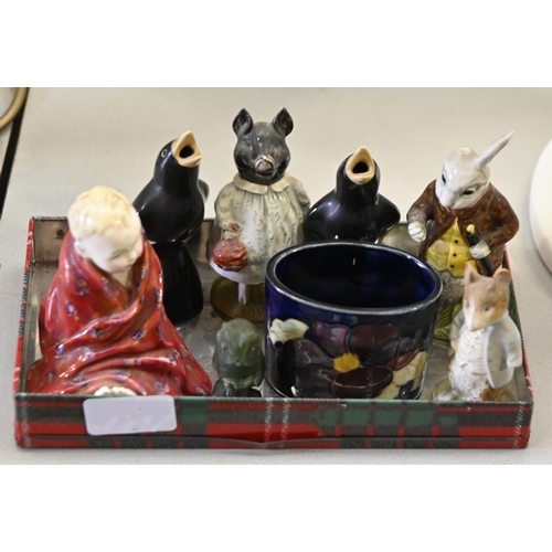 1033 - Miscellaneous ornamental ceramics, including Royal Doulton, Moorcroft, Beswick and Beatrix Potter, e... 