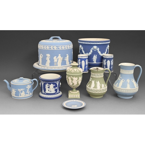 104 - A Wedgwood dark blue jasper dip jardiniere and other similar articles, mainly Wedgwood, 19th c and l... 