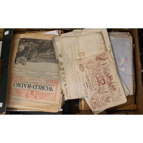 1041 - Ephemera. Two boxes of printed ephemera, early 19th c and later, including newspapers, off-prints of... 