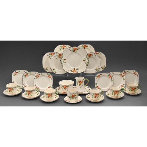 108 - A Thomas Forester & Son earthenware Blossom pattern tea service, c.1930, dish 29cm over handles,... 