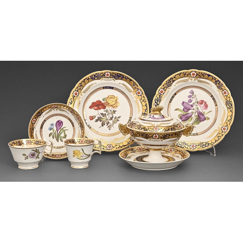 116 - A set of painted and gilt Spode dessert and teaware, c.1830, to include a cream pail and cover with ... 