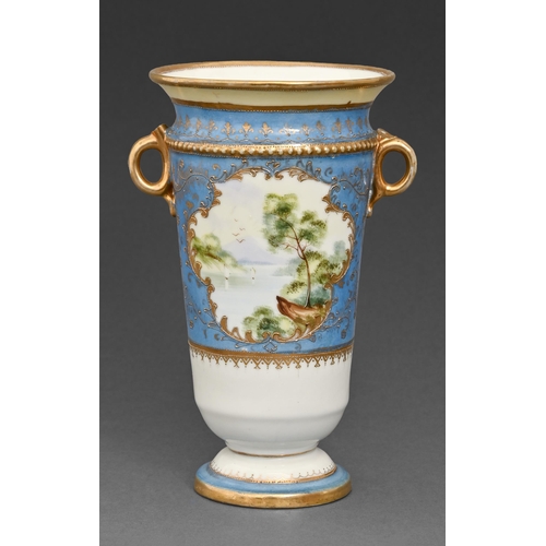 119 - A Noritake vase, first half 20th c, painted with lake scenes reserved on a light blue ground, 20cm h... 