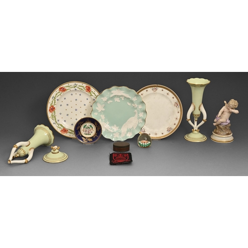 15 - Miscellaneous decorative ceramics, early 20th c, to include a Meissen figure of Cupid, Royal Crown D... 