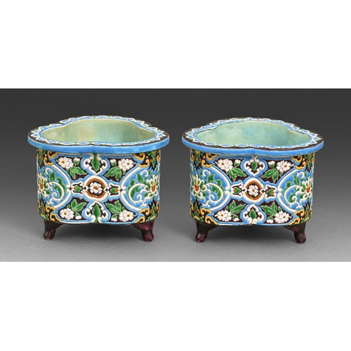 2 - A pair of Jules Vieillard & Cie 'cloisonne' earthenware jardinieres, c1900, 12.4cm h, impressed ... 