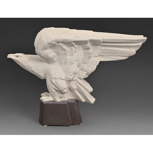 20 - A Sevres white faience eagle on a plinth, c1930, 39.5cm h, printed mark M-N-F SEVRES FRANCE... 